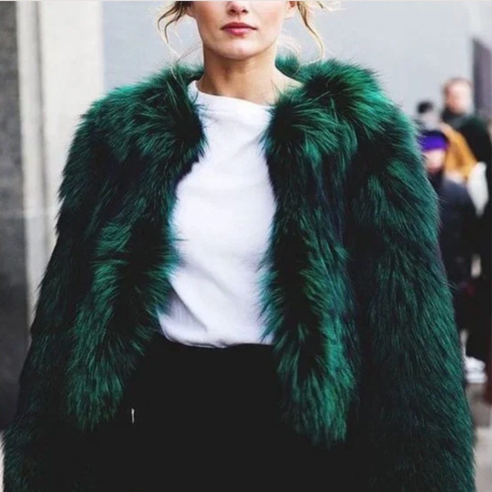 ZARA FAUX FUR SHAGGY GREEN JACKET COAT